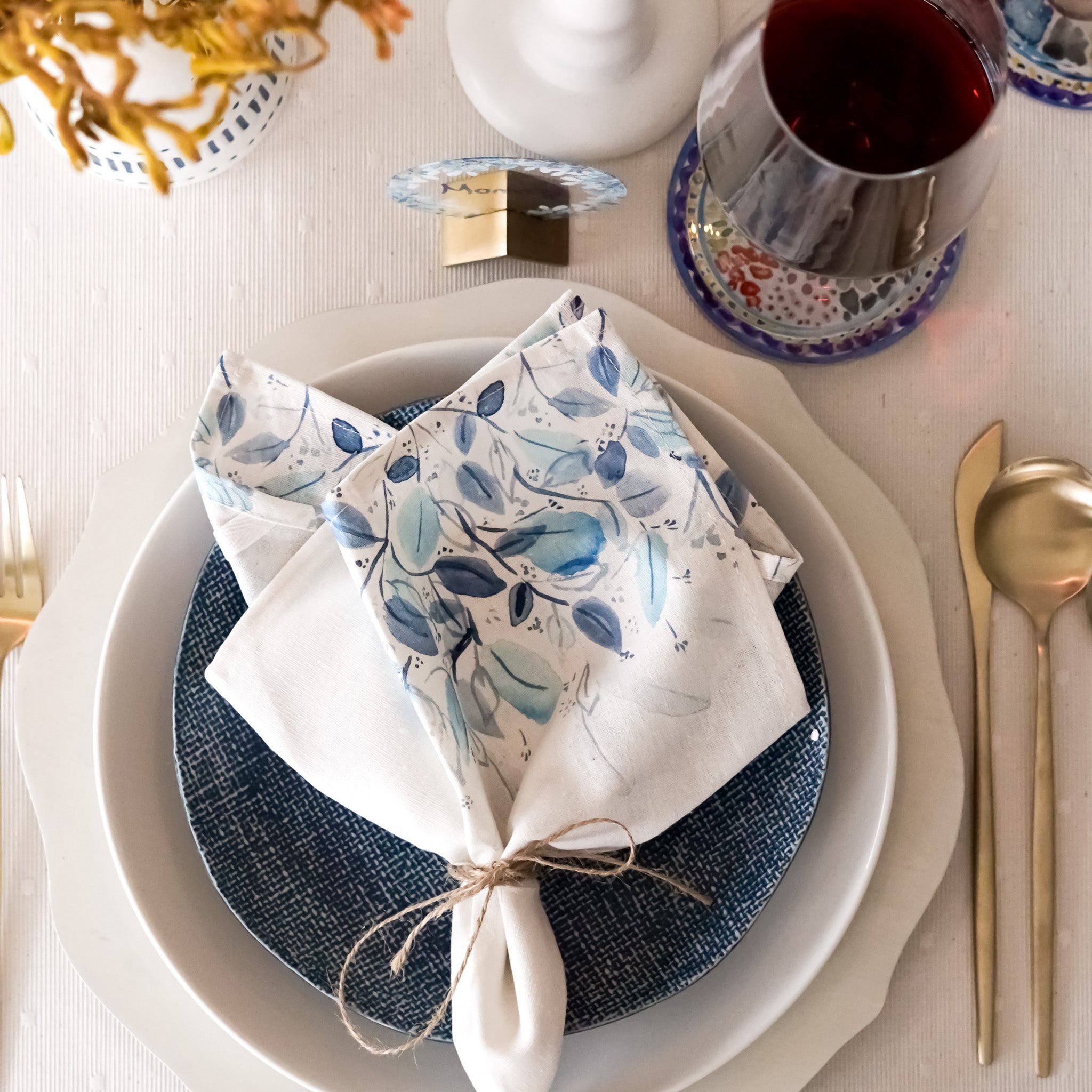 Blue Leaves Napkin | Set of 6