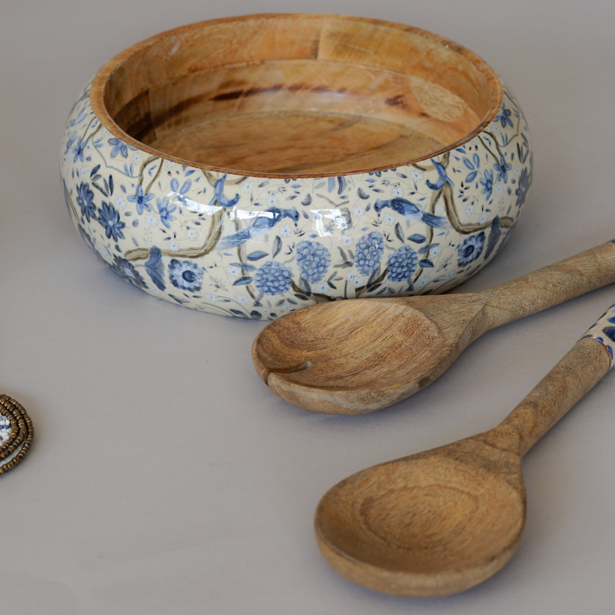 Toile Wood Salad Bowl