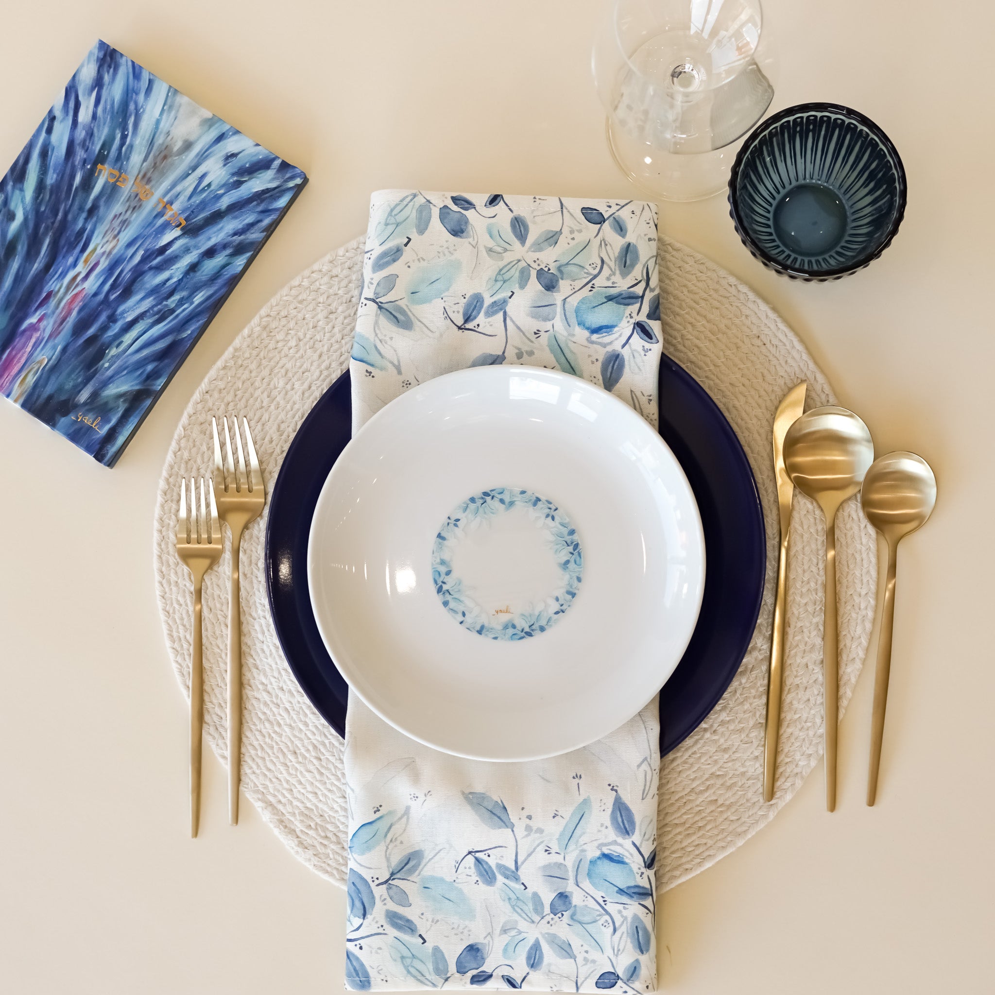 Blue Leaves Place Cards | Set of 4