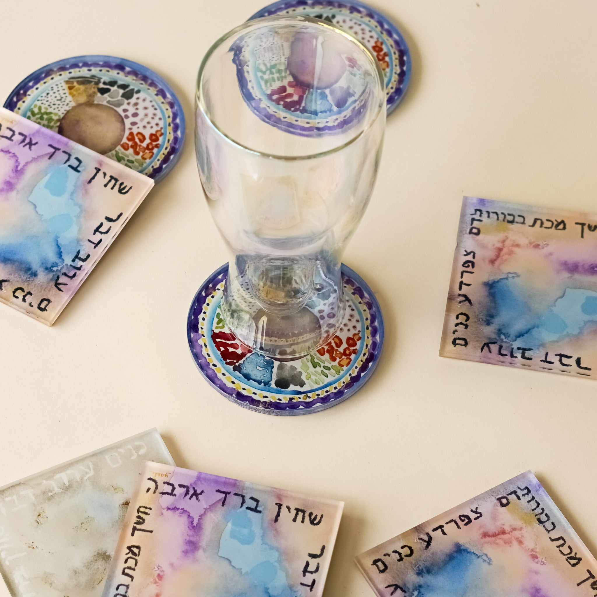 Watercolor Pesach Coasters | Set of 4