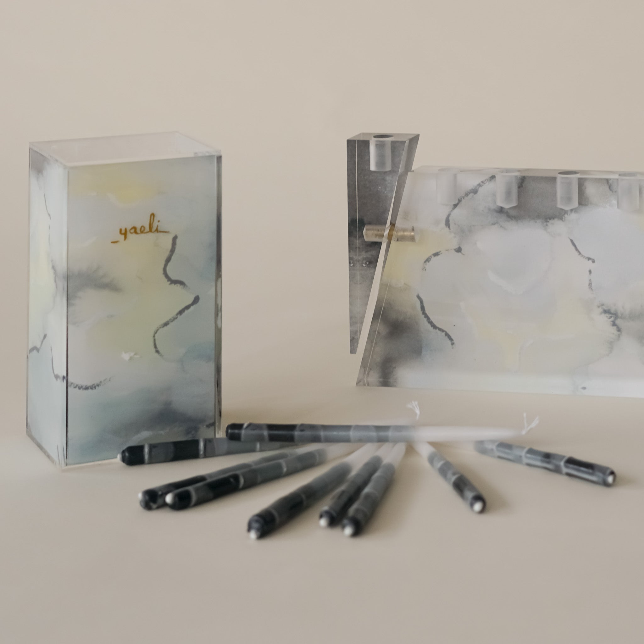 Reflection Grey Chanukah Candles