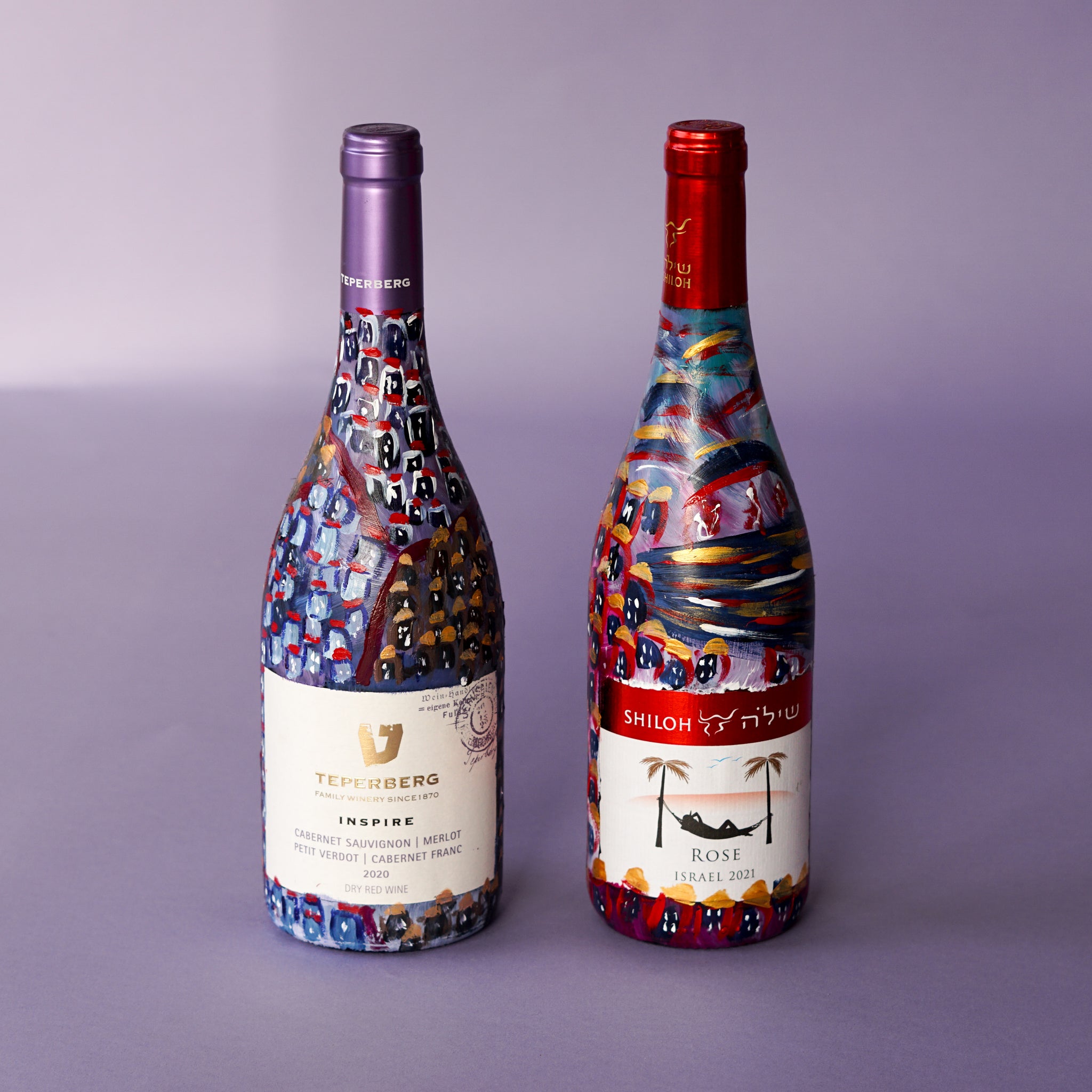 Hodu V'Ad Kush and Keser Malchus | Hand Painted  Bottle Set