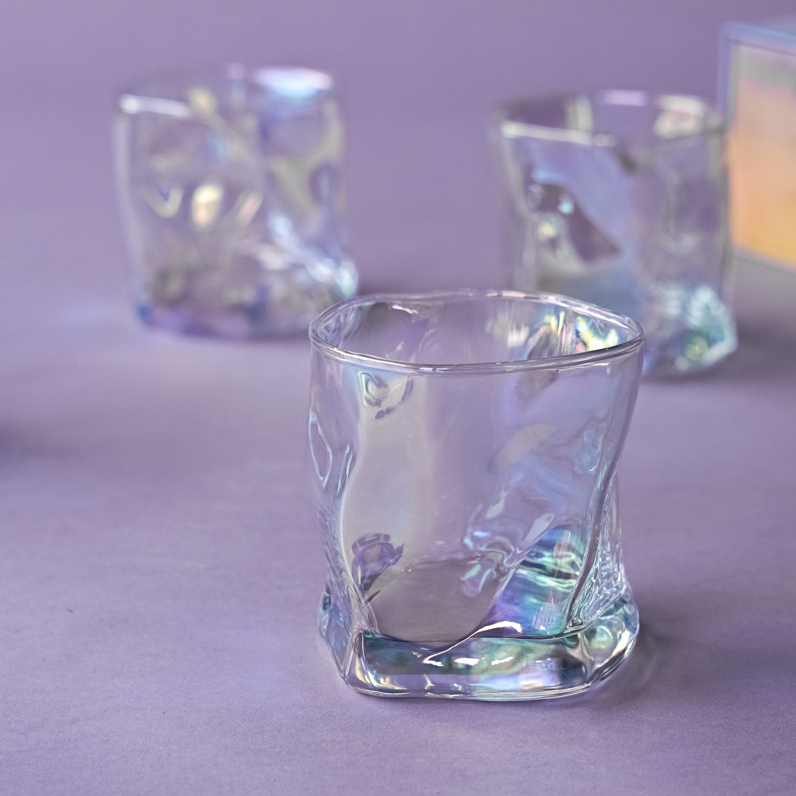 Iridiscent Hand Shaped Old Fashion Drinking Glasses