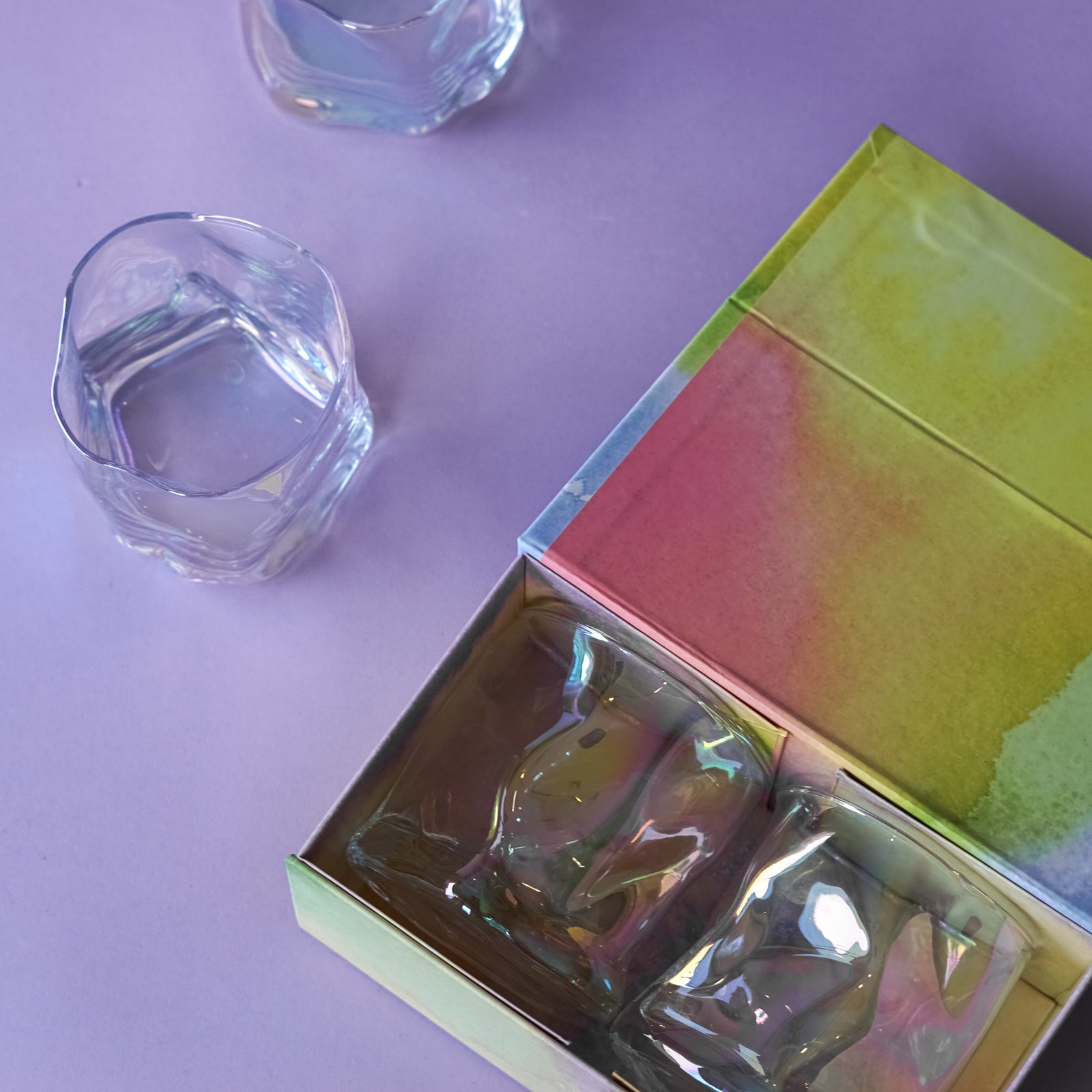 Iridiscent Hand Shaped Old Fashion Drinking Glasses