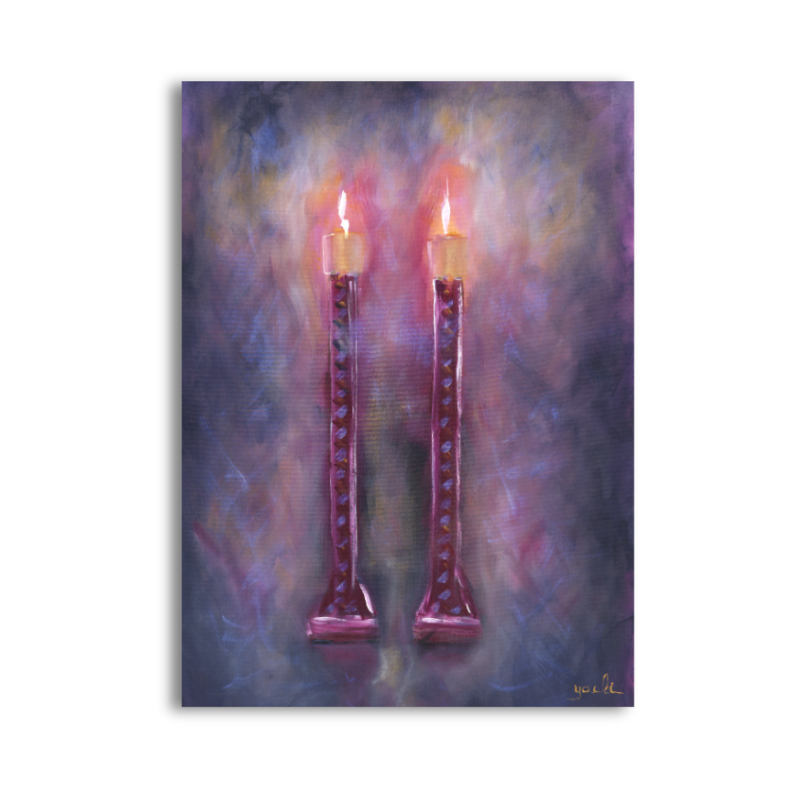 Pink and blue shabbos candles painting
