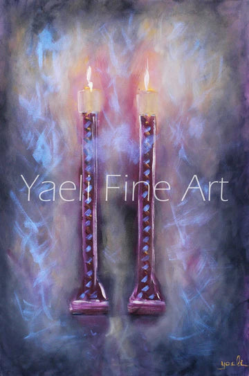 Pink and blue shabbos candles painting