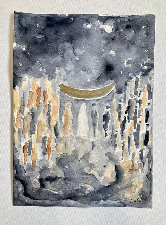 Blue watercolor chuppah painting