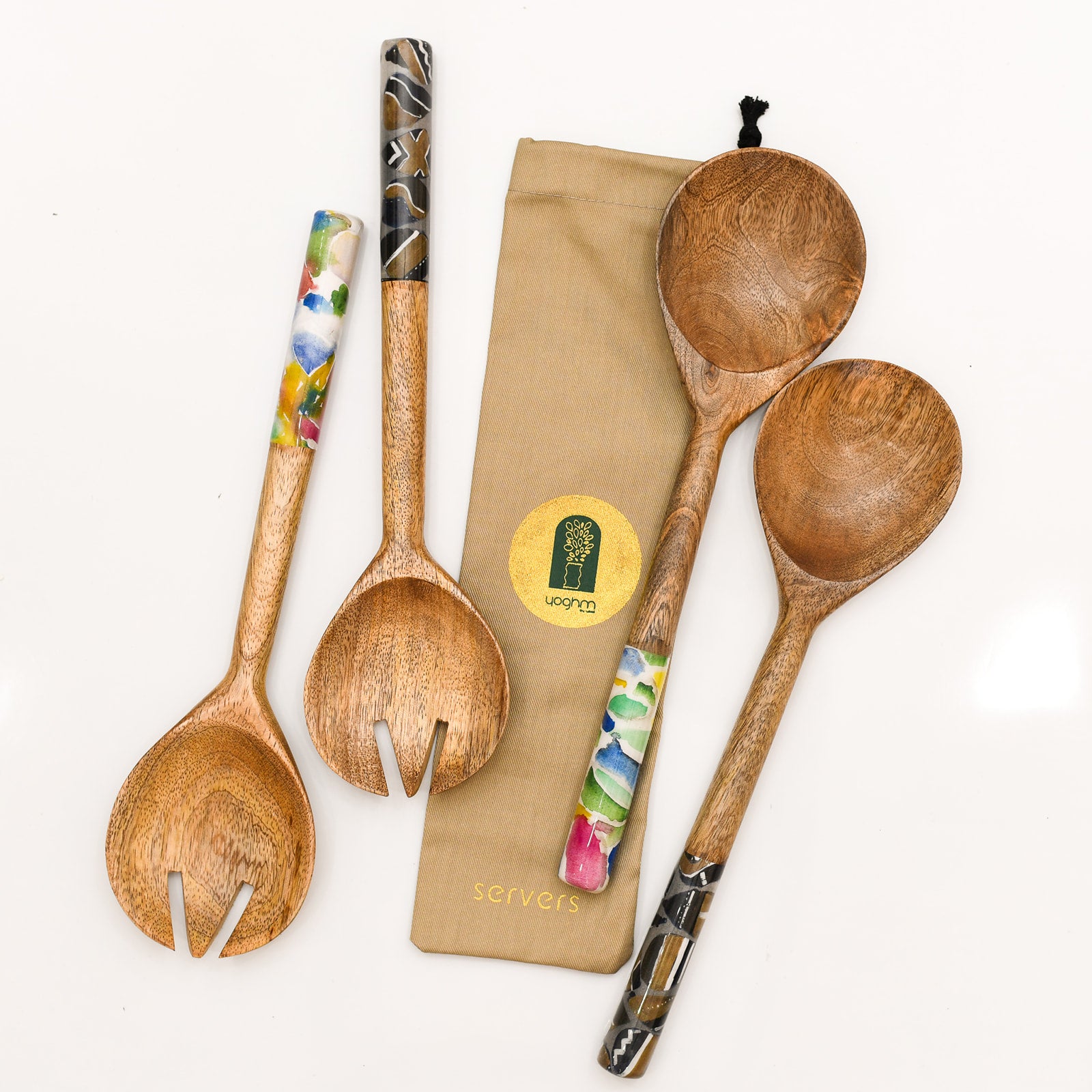 Wood Salad Servers | Black + White