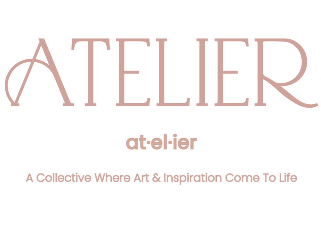 Logo of 'Atelier' with decorative elements on a white background