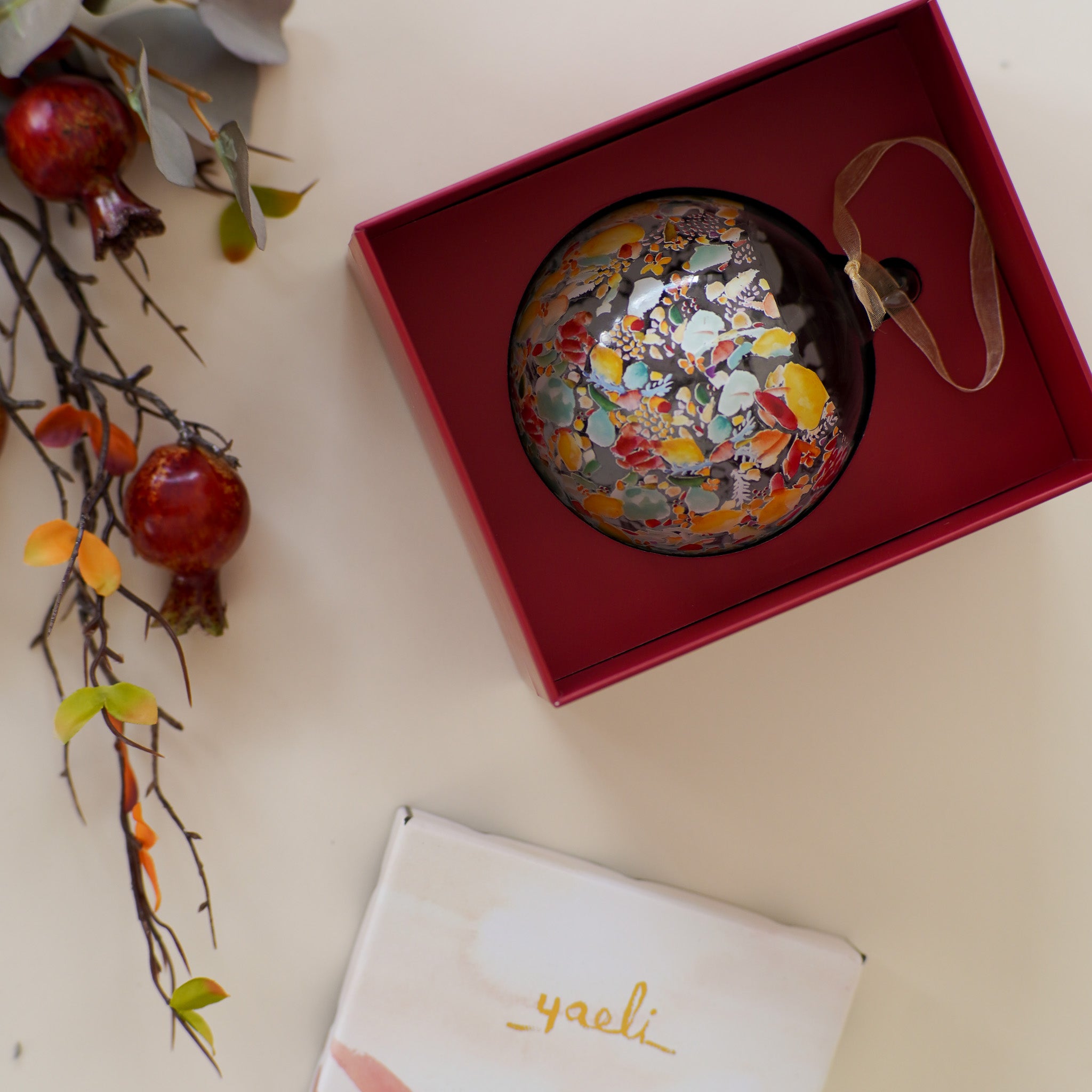 Hanging Glass Art Orb | Floral Citron