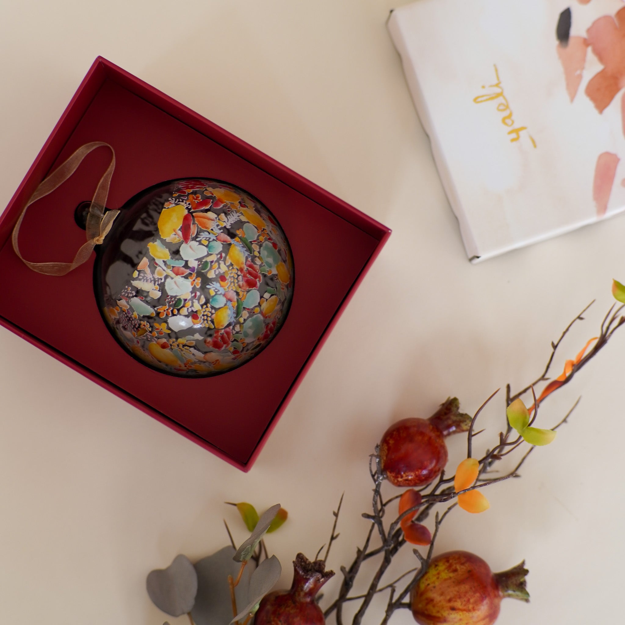 Hanging Glass Art Orb | Floral Citron