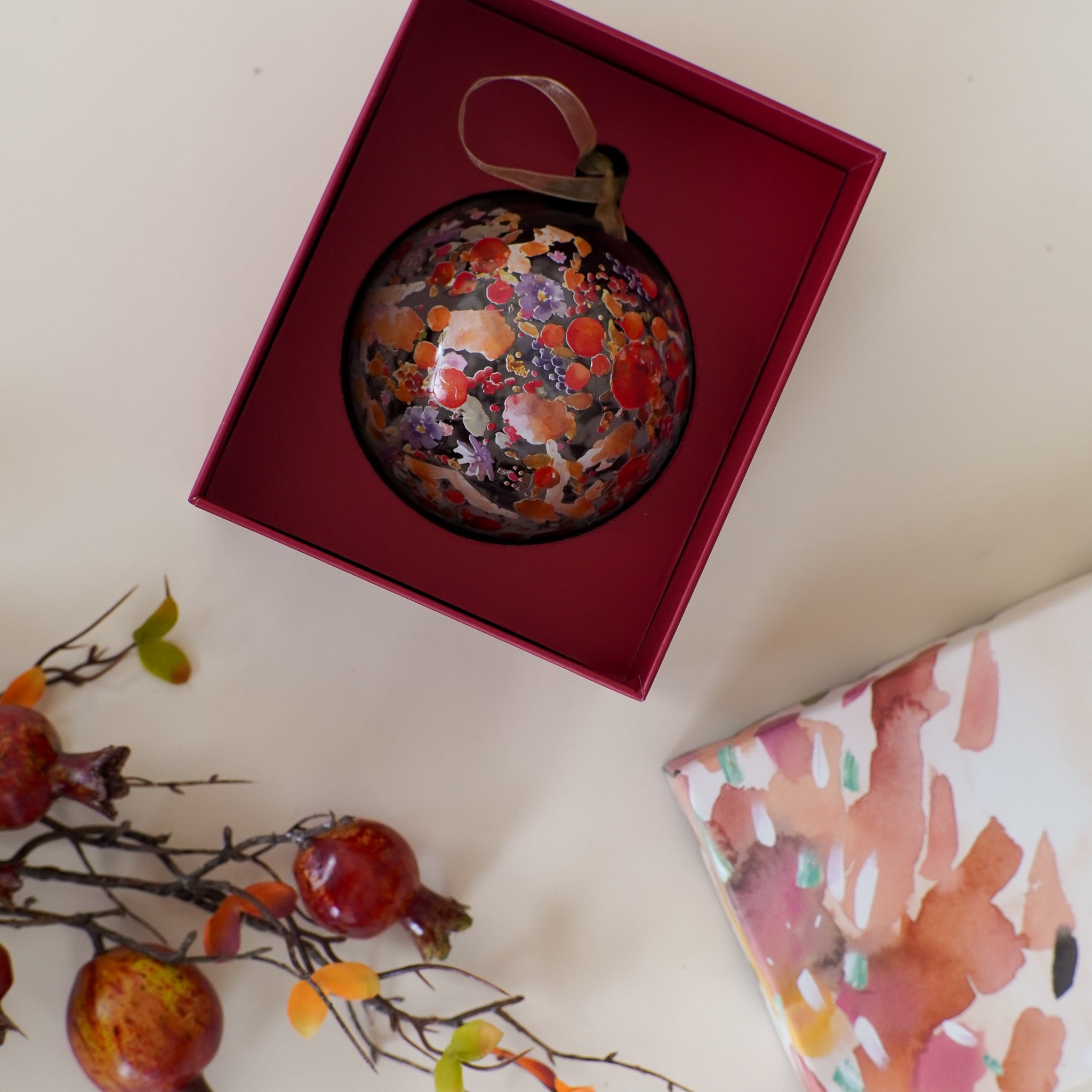 Hanging Glass Art Orb | Red Rimon