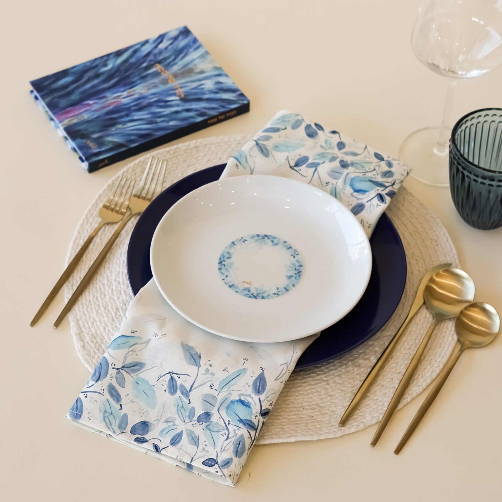 Blue Leaves Place Cards | Set of 4