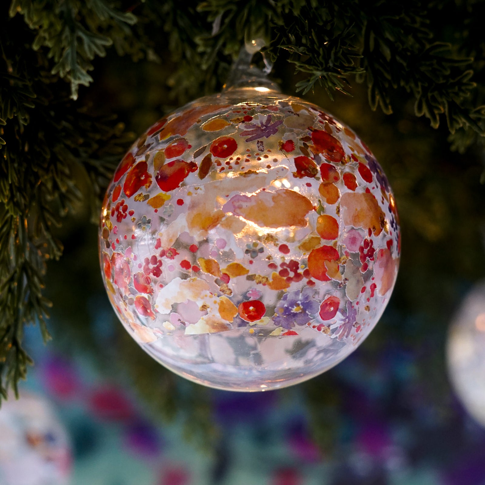 Hanging Glass Art Orb | Red Rimon