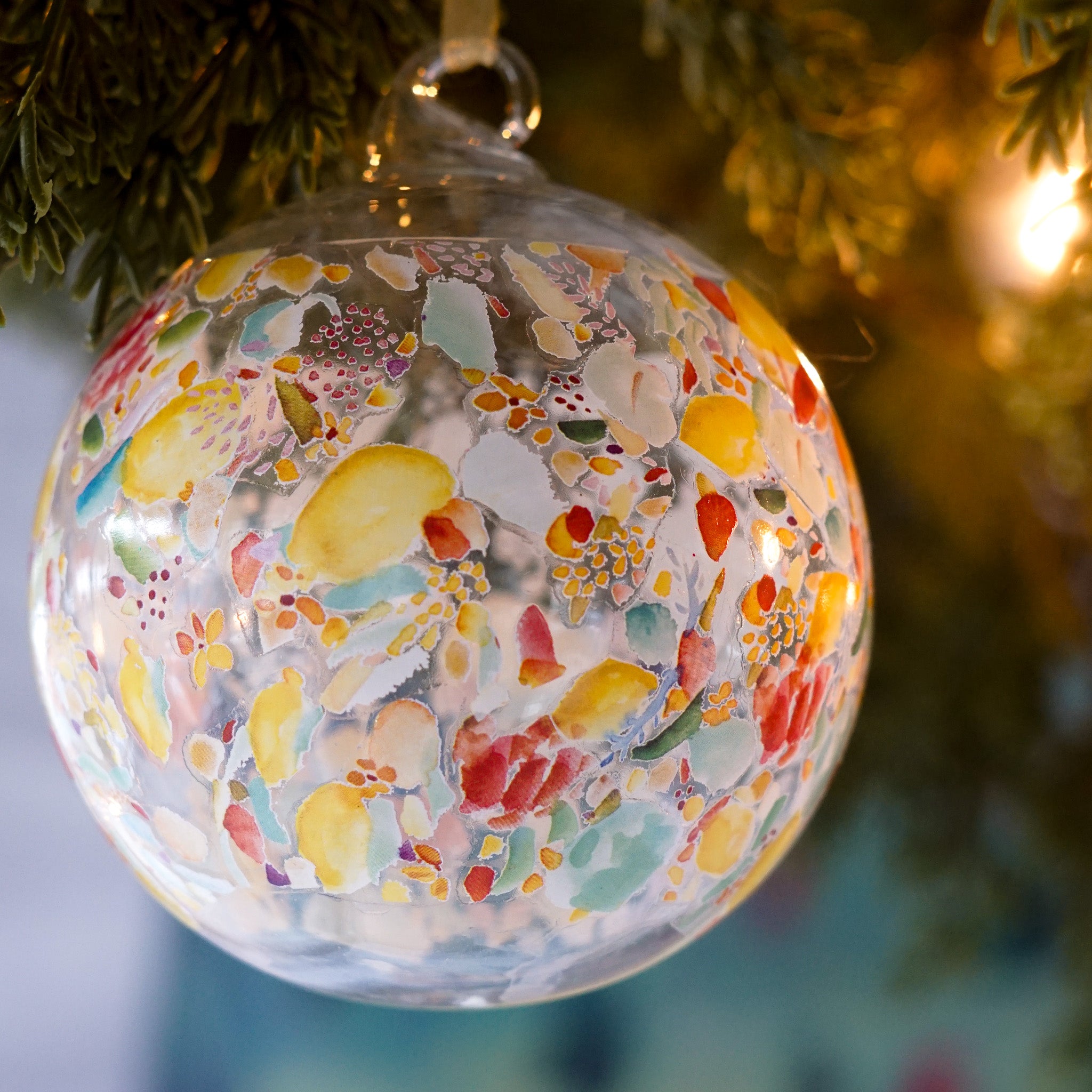 Hanging Glass Art Orb | Floral Citron