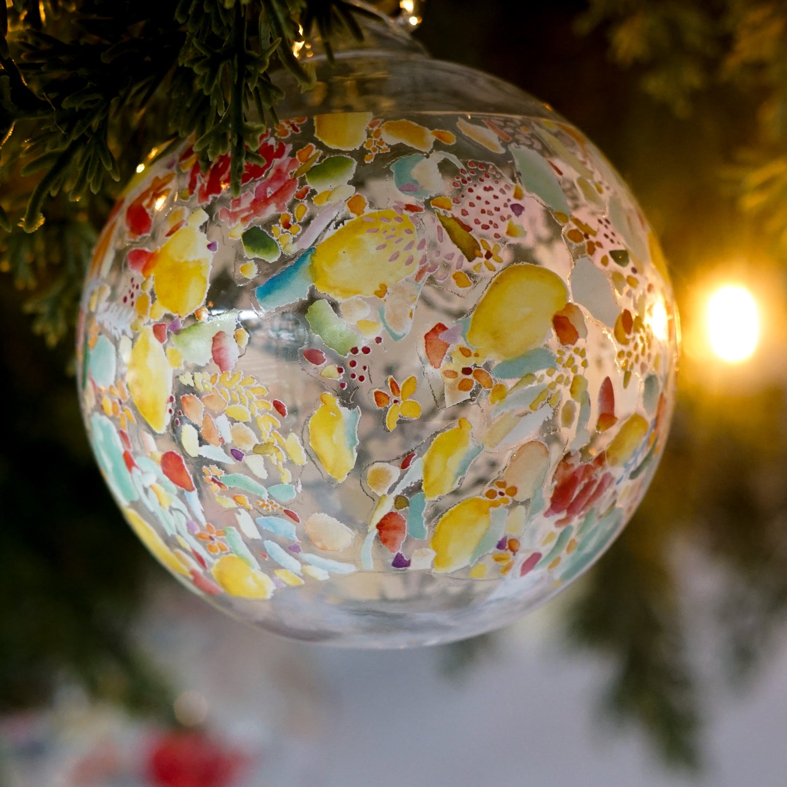 Hanging Glass Art Orb | Floral Citron