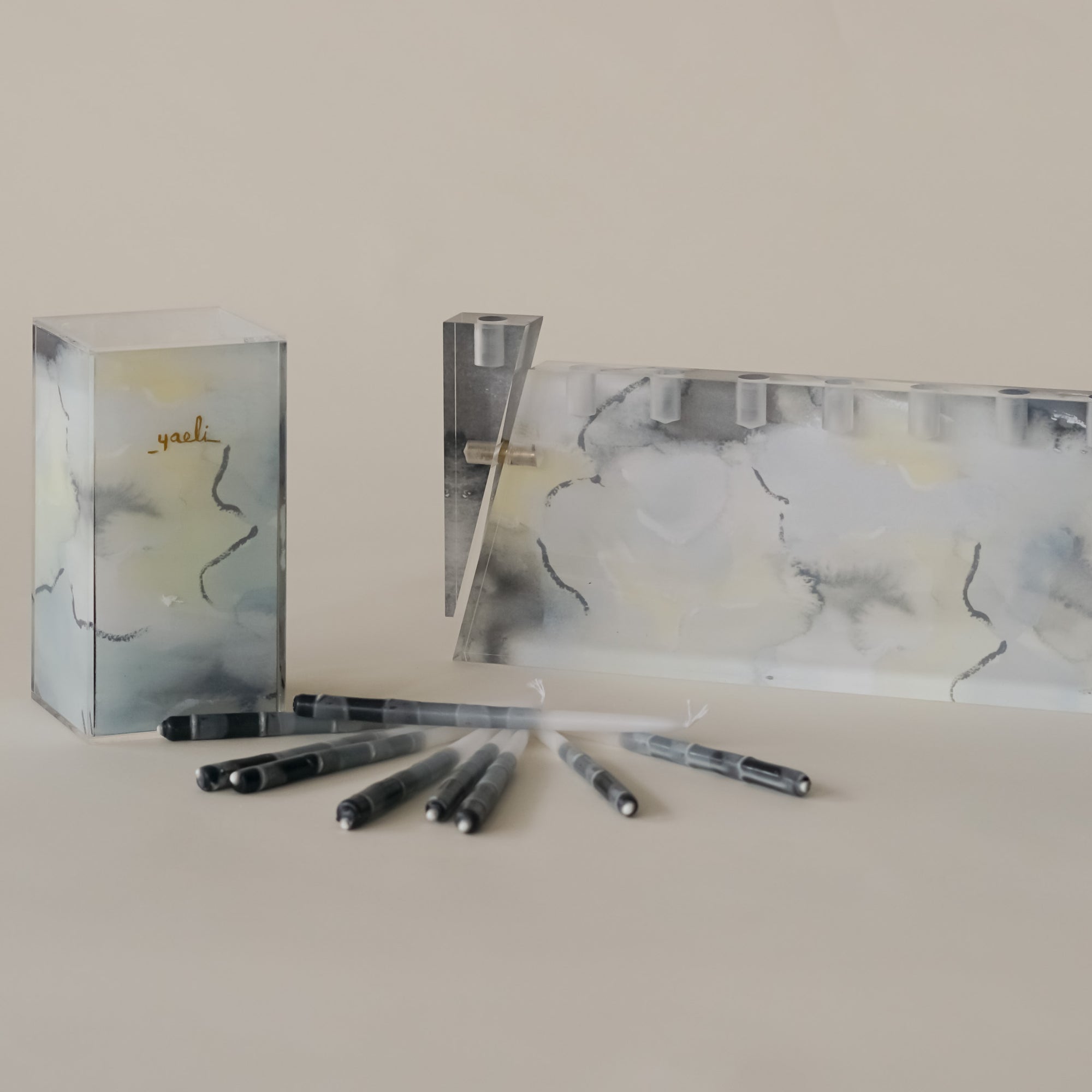 Reflection Grey Chanukah Candles