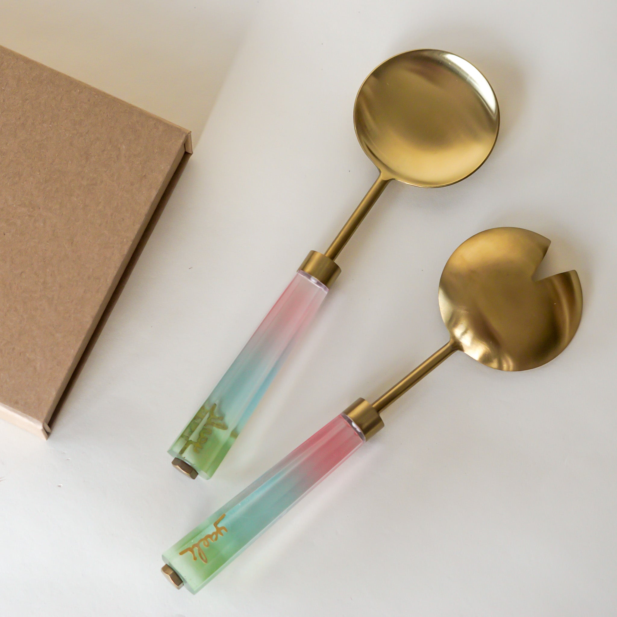 Iridescent Acrylic and Gold Servers