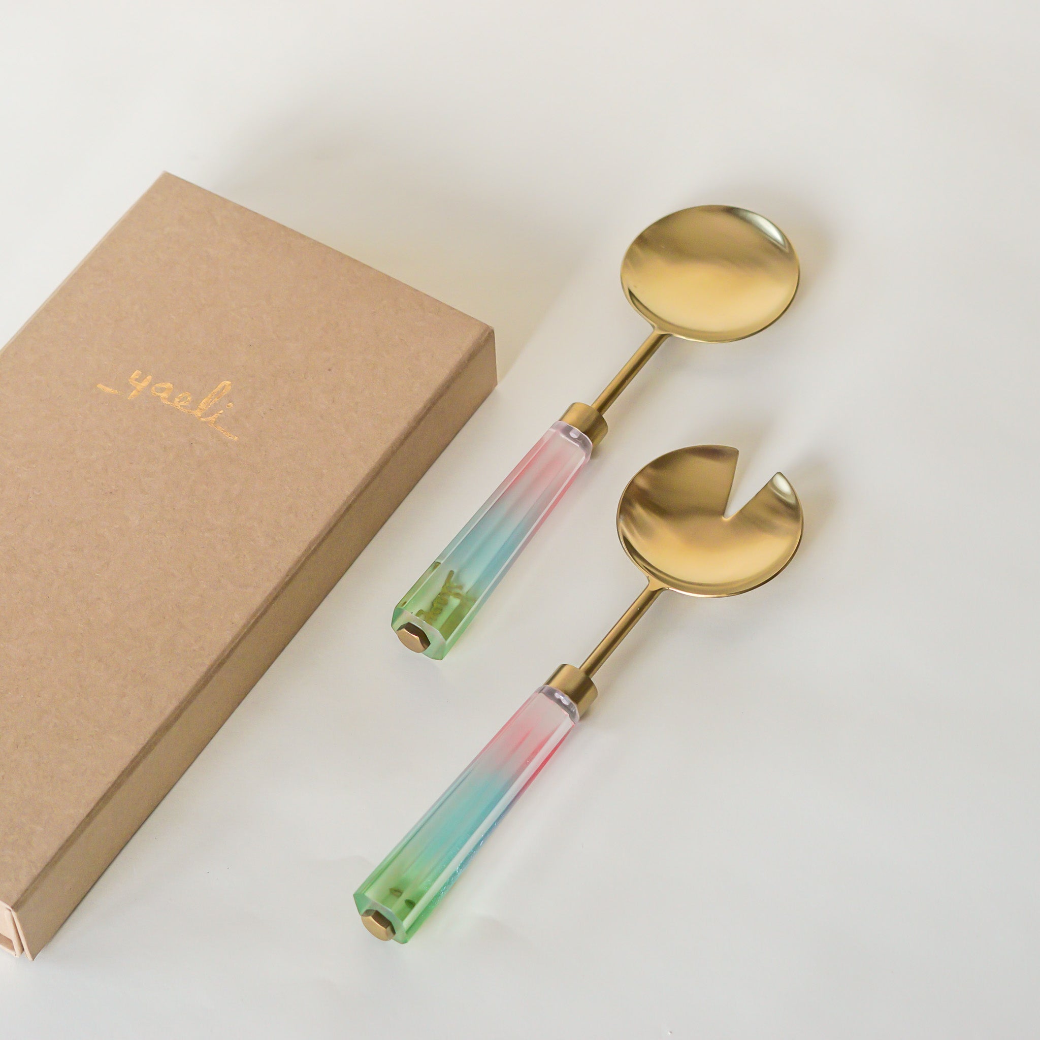 Iridescent Acrylic and Gold Servers