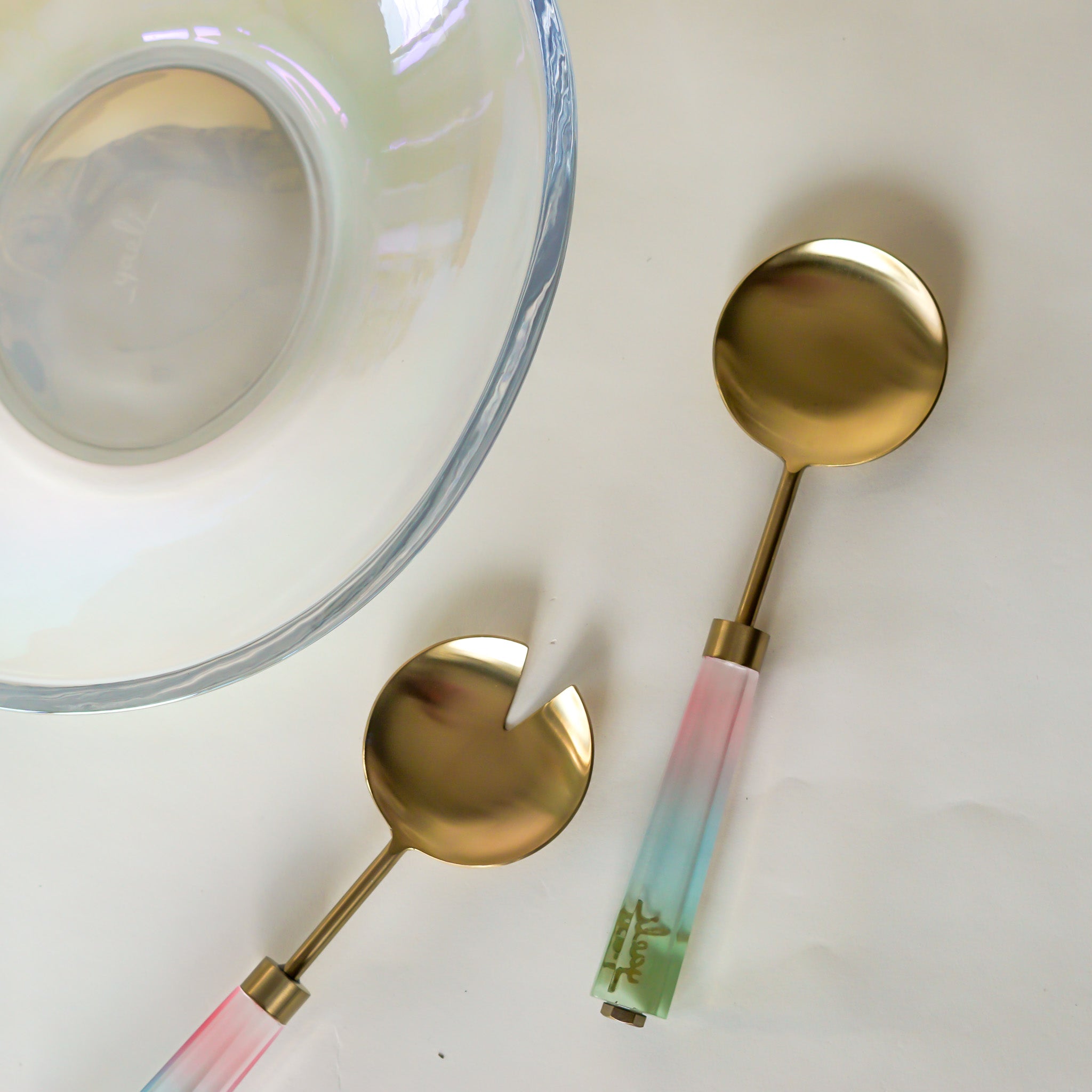 Iridescent Acrylic and Gold Servers