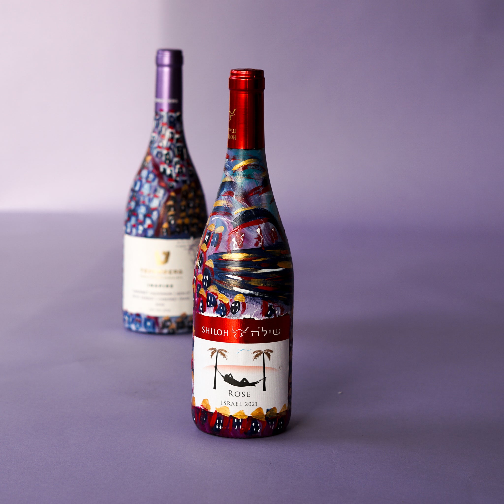 Hodu V'Ad Kush and Keser Malchus | Hand Painted Wine Bottle Set