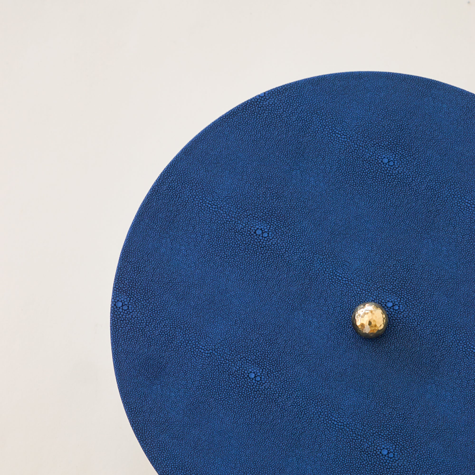 Leather Round Matzah Box | Blue Leaves