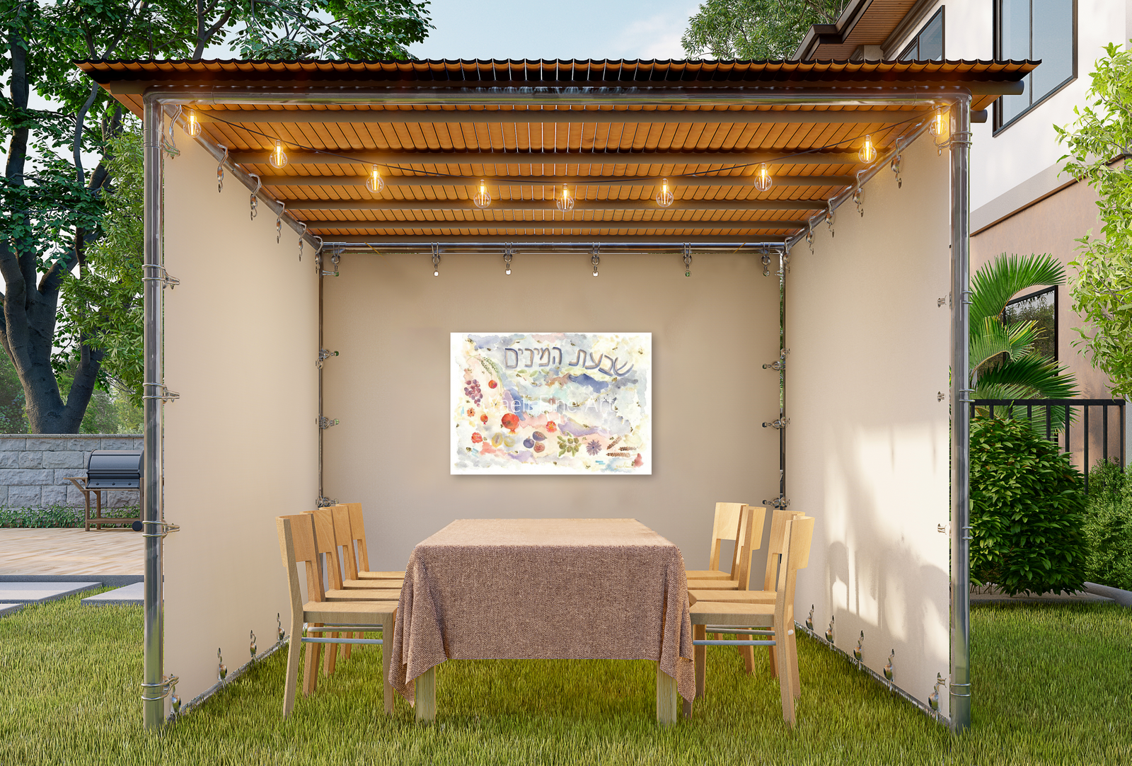 Sukkah Print | Shivat Haminim in Watercolor - Artwork for your Sukkah