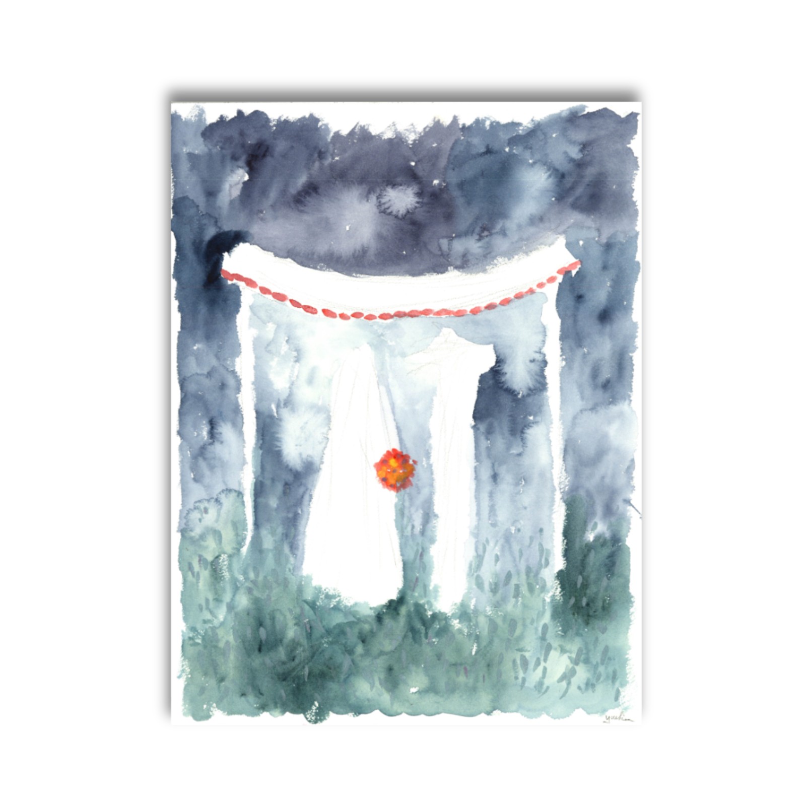 Blue and green watercolor Chuppah 