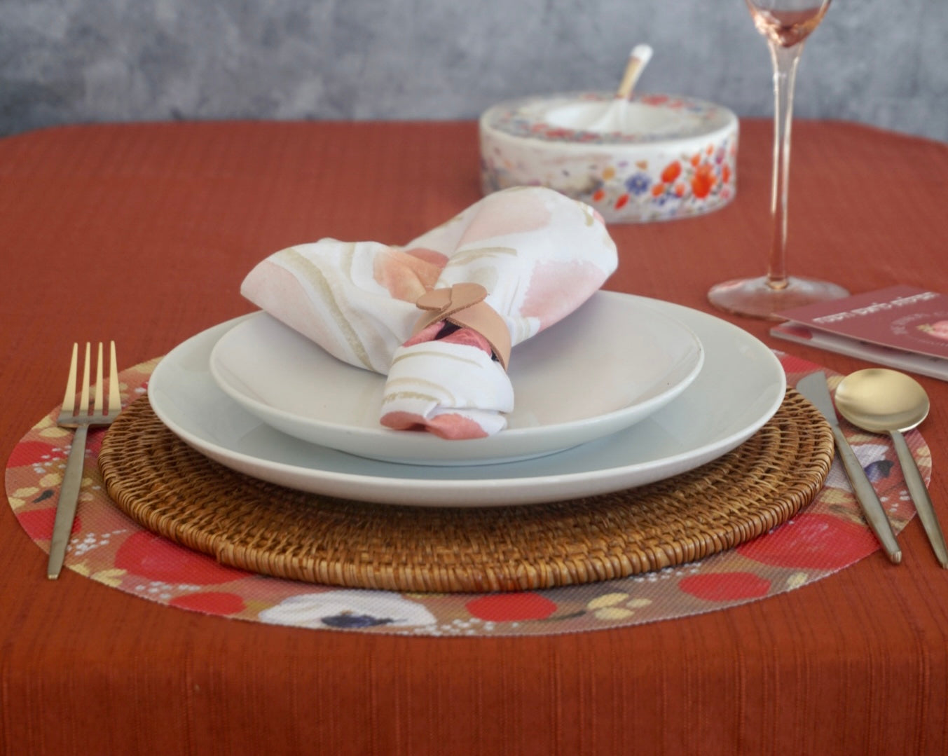 Red Rimon Table Set for 4